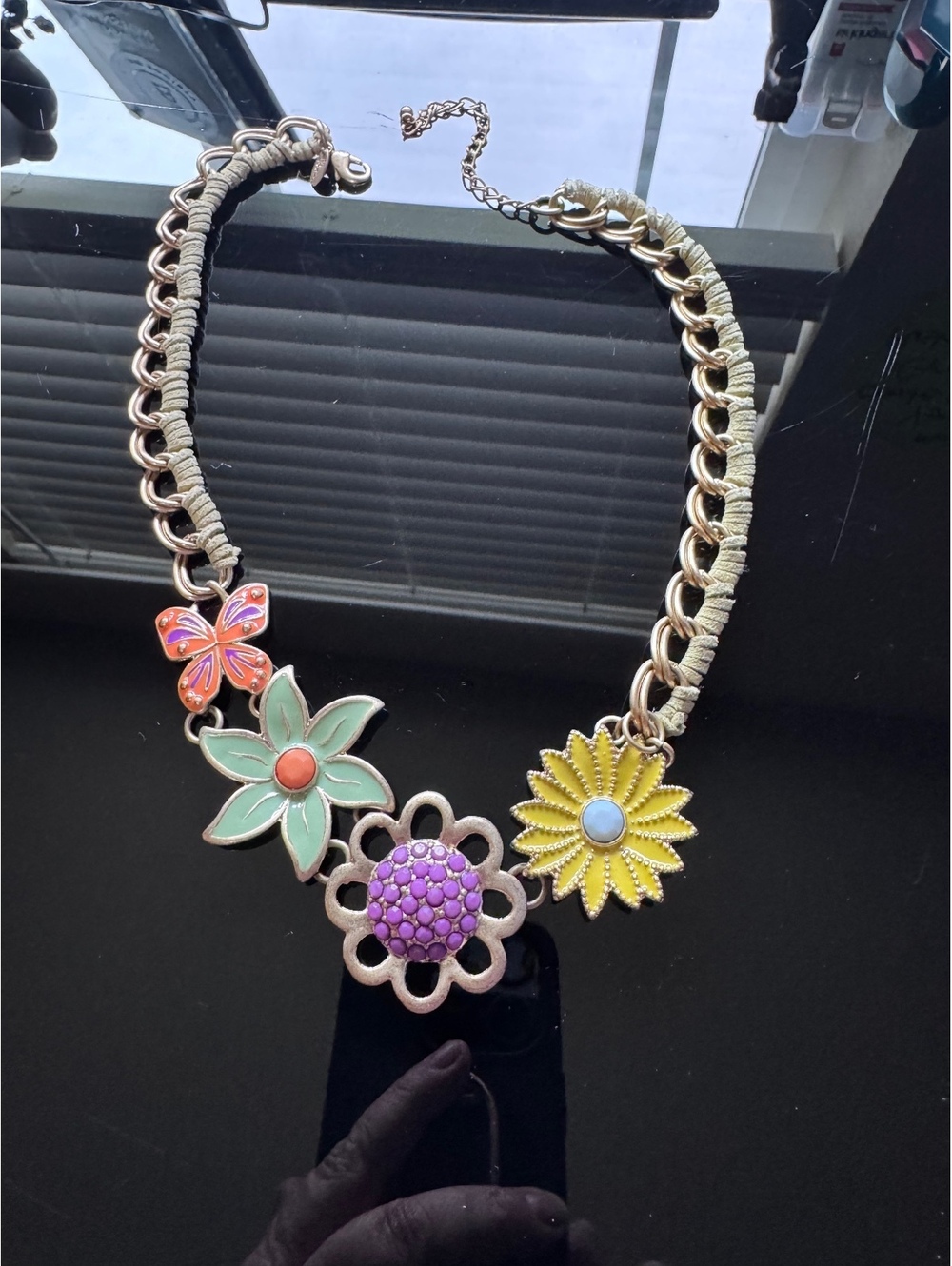 Lia Sophia Floral Butterfly Statement Necklace Enamel Flowers Colorful Boho